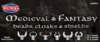 VICTRIX MINIATURES - VXE002 MEDIEVAL AND FANTASY HEADS, CLOAKS AND SHIELDS