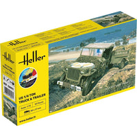 HELLER 1/72 STARTER KIT - US 1/4 TON WILLYS TRUCK & TRAILER