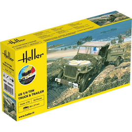 HELLER 1/72 STARTER KIT - US 1/4 TON WILLYS TRUCK & TRAILER