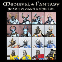 VICTRIX MINIATURES - VXE002 MEDIEVAL AND FANTASY HEADS, CLOAKS AND SHIELDS