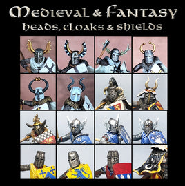 VICTRIX MINIATURES - VXE002 MEDIEVAL AND FANTASY HEADS, CLOAKS AND SHIELDS