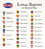 VICTRIX MINIATURES - MED (VL) 13 LOYAL BARONS SHIELD & FLAG TRANSFERS 13