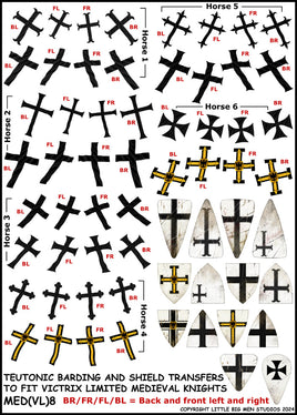 VICTRIX MINIATURES - MED (VL) 8 MEDIEVAL BARDING AND SHIELD TRANSFERS 8