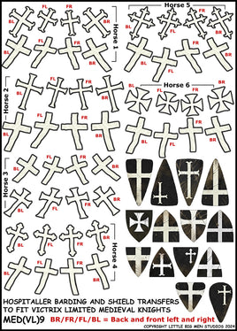 VICTRIX MINIATURES - MED (VL) 9 MEDIEVAL BARDING AND SHIELD TRANSFERS 9