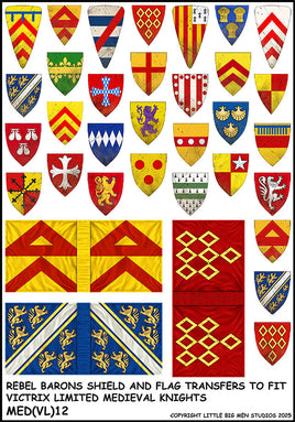 VICTRIX MINIATURES - MED (VL) 12 REBEL BARONS SHIELD & FLAG TRANSFERS 12