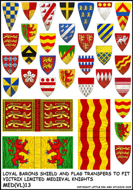 VICTRIX MINIATURES - MED (VL) 13 LOYAL BARONS SHIELD & FLAG TRANSFERS 13
