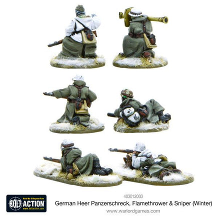 Bolt Action - German Heer Panzerschreck, Flamethrower & Sniper teams (Winter) - Khaki and Green Books